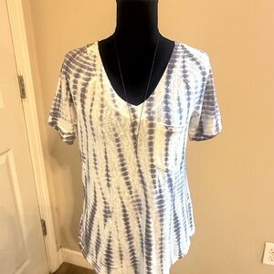 Rock & Republic Gray and White Tie-Dye V-Neck Pocket Tee